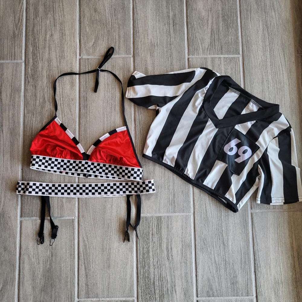 Sexy sports ref and race car girl NASCAR costumes sport theme lingerie Halloween